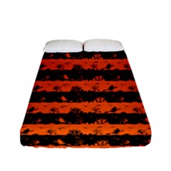 Orange And Black Spooky Halloween Nightmare Stripes Fitted Sheet (full/ Double Size) by PodArtist