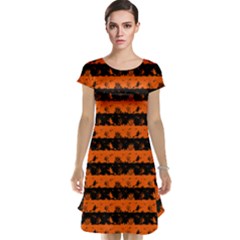 Orange And Black Spooky Halloween Nightmare Stripes Cap Sleeve Nightdress by PodArtist