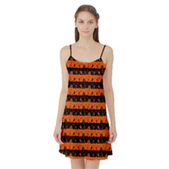 Orange And Black Spooky Halloween Nightmare Stripes Satin Night Slip by PodArtist