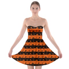 Orange And Black Spooky Halloween Nightmare Stripes Strapless Bra Top Dress by PodArtist