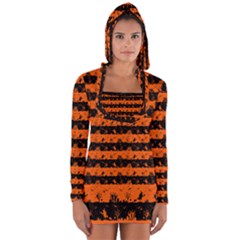 Orange And Black Spooky Halloween Nightmare Stripes Long Sleeve Hooded T-shirt by PodArtist