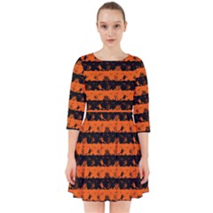 Orange And Black Spooky Halloween Nightmare Stripes Smock Dress by PodArtist