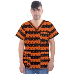 Orange And Black Spooky Halloween Nightmare Stripes Men s V-neck Scrub Top