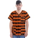 Orange and Black Spooky Halloween Nightmare Stripes Men s V-Neck Scrub Top View1