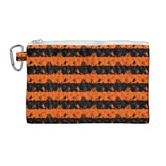 Orange And Black Spooky Halloween Nightmare Stripes Canvas Cosmetic Bag (large) by PodArtist