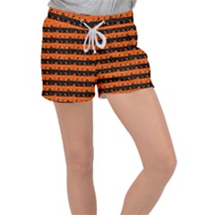 Orange And Black Spooky Halloween Nightmare Stripes Women s Velour Lounge Shorts by PodArtist