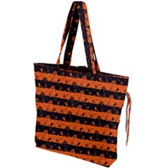 Orange And Black Spooky Halloween Nightmare Stripes Drawstring Tote Bag by PodArtist