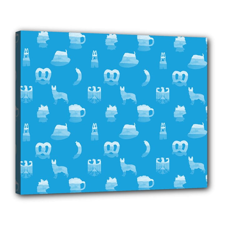 Oktoberfest Bavarian October Beer Festival Motifs in Bavarian Blue Canvas 20  x 16  (Stretched)