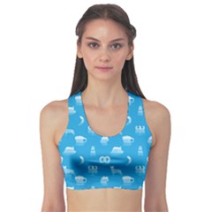 Oktoberfest Bavarian October Beer Festival Motifs In Bavarian Blue Sports Bra by PodArtist