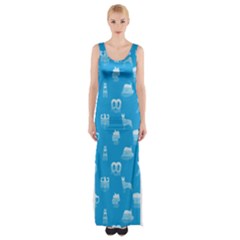 Oktoberfest Bavarian October Beer Festival Motifs In Bavarian Blue Maxi Thigh Split Dress by PodArtist