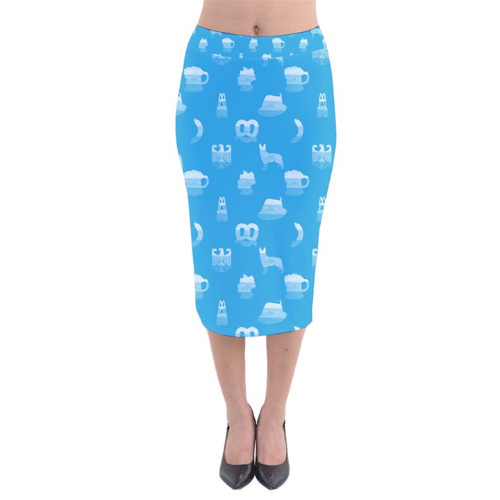 Oktoberfest Bavarian October Beer Festival Motifs in Bavarian Blue Velvet Midi Pencil Skirt