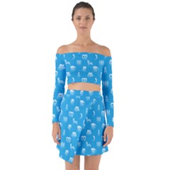 Oktoberfest Bavarian October Beer Festival Motifs In Bavarian Blue Off Shoulder Top With Skirt Set by PodArtist