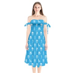 Oktoberfest Bavarian October Beer Festival Motifs In Bavarian Blue Shoulder Tie Bardot Midi Dress by PodArtist