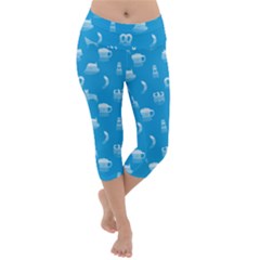 Oktoberfest Bavarian October Beer Festival Motifs In Bavarian Blue Lightweight Velour Capri Yoga Leggings by PodArtist