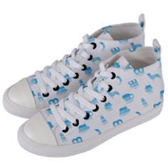 Oktoberfest Bavarian October Beer Festival Motifs In Bavarian Blue Women s Mid-top Canvas Sneakers by PodArtist