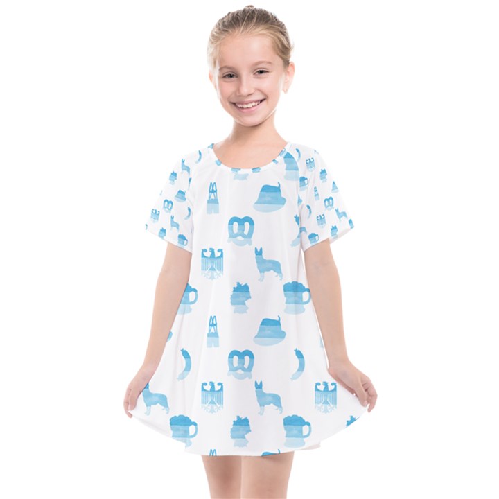 Oktoberfest Bavarian October Beer Festival Motifs in Bavarian Blue Kids  Smock Dress