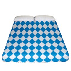 Oktoberfest Bavarian Blue And White Large Diagonal Diamond Pattern Fitted Sheet (king Size) by PodArtist