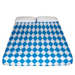 Oktoberfest Bavarian Blue And White Large Diagonal Diamond Pattern Fitted Sheet (california King Size) by PodArtist