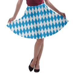 Oktoberfest Bavarian Blue And White Large Diagonal Diamond Pattern A-line Skater Skirt by PodArtist