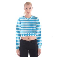 Oktoberfest Bavarian Blue And White Large Diagonal Diamond Pattern Cropped Sweatshirt by PodArtist