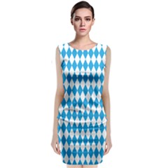 Oktoberfest Bavarian Blue And White Large Diagonal Diamond Pattern Classic Sleeveless Midi Dress by PodArtist