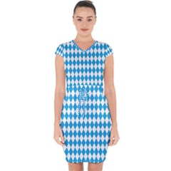 Oktoberfest Bavarian Blue And White Large Diagonal Diamond Pattern Capsleeve Drawstring Dress  by PodArtist