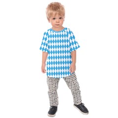 Oktoberfest Bavarian Blue And White Large Diagonal Diamond Pattern Kids Raglan Tee