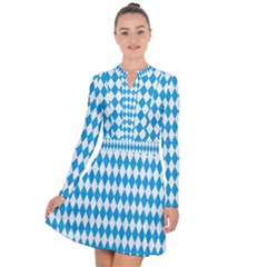 Oktoberfest Bavarian Blue And White Large Diagonal Diamond Pattern Long Sleeve Panel Dress by PodArtist