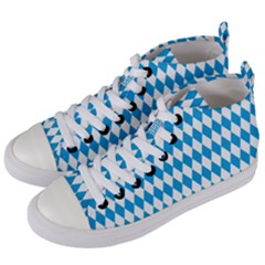 Oktoberfest Bavarian Blue And White Large Diagonal Diamond Pattern Women s Mid-top Canvas Sneakers by PodArtist