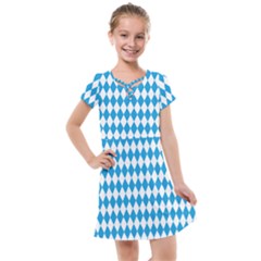 Oktoberfest Bavarian Blue And White Large Diagonal Diamond Pattern Kids  Cross Web Dress by PodArtist