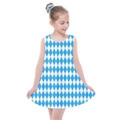 Oktoberfest Bavarian Blue And White Large Diagonal Diamond Pattern Kids  Summer Dress by PodArtist