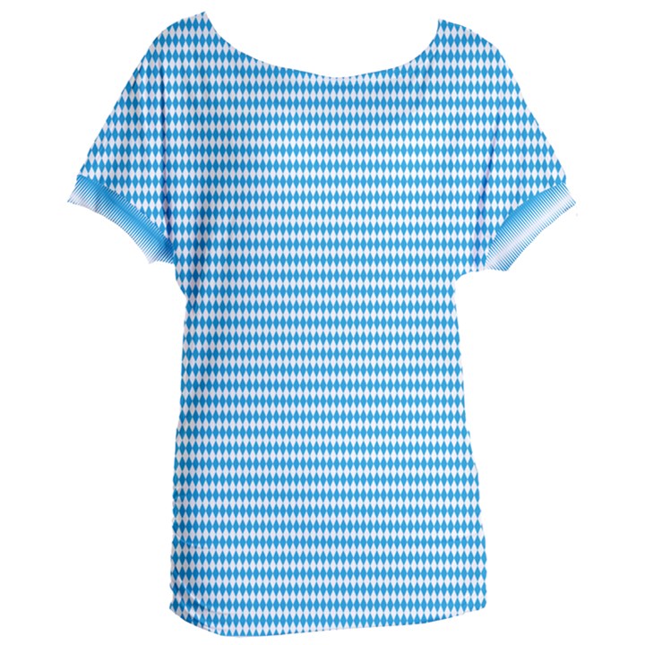 Oktoberfest Bavarian Blue and White Small Diagonal Diamond Pattern Women s Oversized Tee