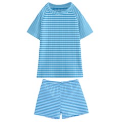 Oktoberfest Bavarian Blue And White Small Diagonal Diamond Pattern Kids  Swim Tee And Shorts Set by PodArtist