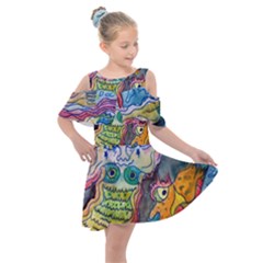 Watercolor Mermaid Kids  Shoulder Cutout Chiffon Dress