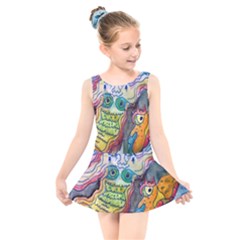 Watercolor Mermaid Kids  Skater Dress Swimsuit