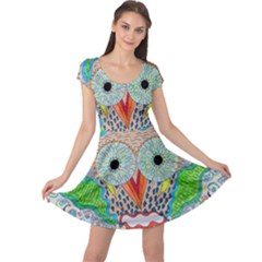 Cosmic Owl Cap Sleeve Dress