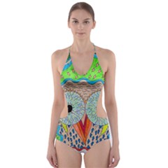 Cosmic Owl Cut-Out One Piece Swimsuit