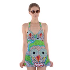 Cosmic Owl Halter Dress Swimsuit 