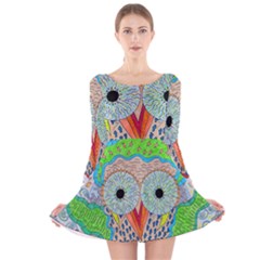 Cosmic Owl Long Sleeve Velvet Skater Dress