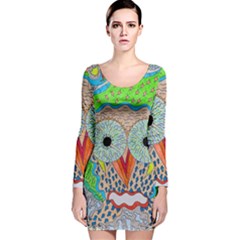 Cosmic Owl Long Sleeve Velvet Bodycon Dress