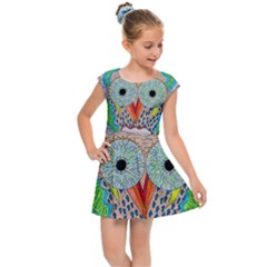 Cosmic Owl Kids Cap Sleeve Dress