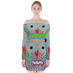 Cosmic Owl Long Sleeve Off Shoulder Dress by chellerayartisans