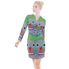 Cosmic Owl Button Long Sleeve Dress