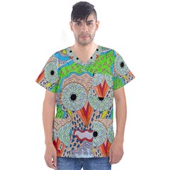 Cosmic Owl Men s V-Neck Scrub Top