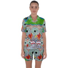 Cosmic Owl Satin Short Sleeve Pyjamas Set by chellerayartisans