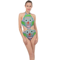 Cosmic Owl Halter Side Cut Swimsuit