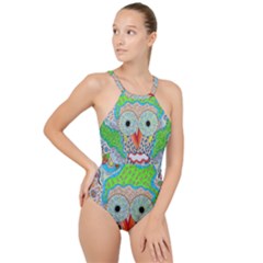 Cosmic Owl High Neck One Piece Swimsuit