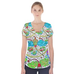 Cosmic Dragonflies Short Sleeve Front Detail Top by chellerayartisans