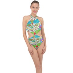 Cosmic Dragonflies Halter Side Cut Swimsuit by chellerayartisans