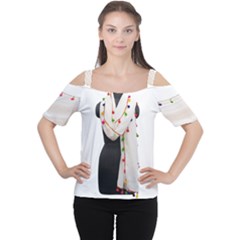 Indiahandycrfats Women Fashion White Dupatta With Multicolour Pompom All Four Sides For Girls/women Cutout Shoulder Tee